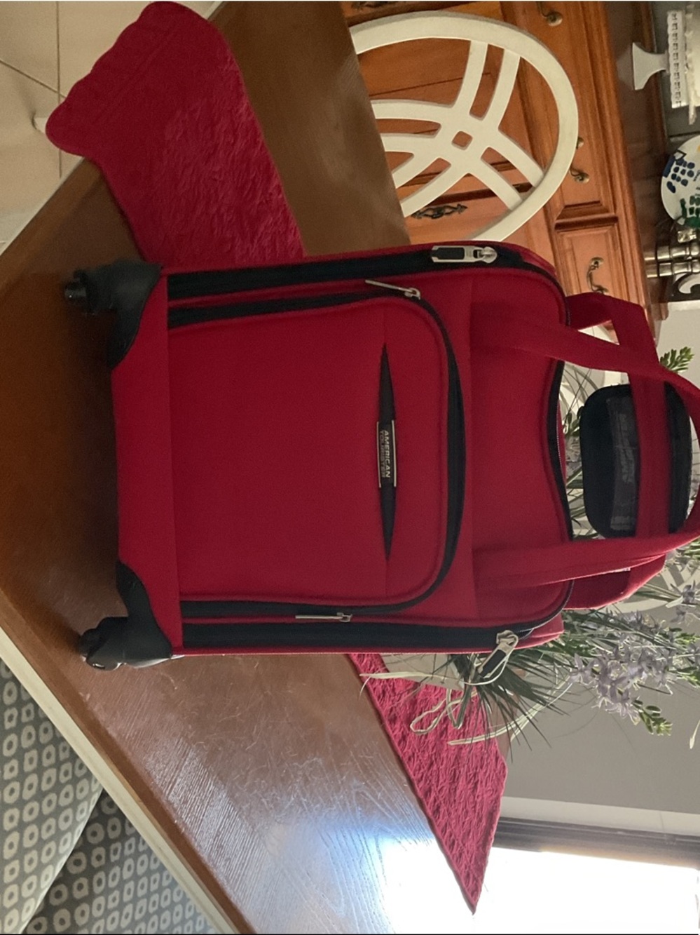 Red Carry-On Travel Bag with Front Pocket
